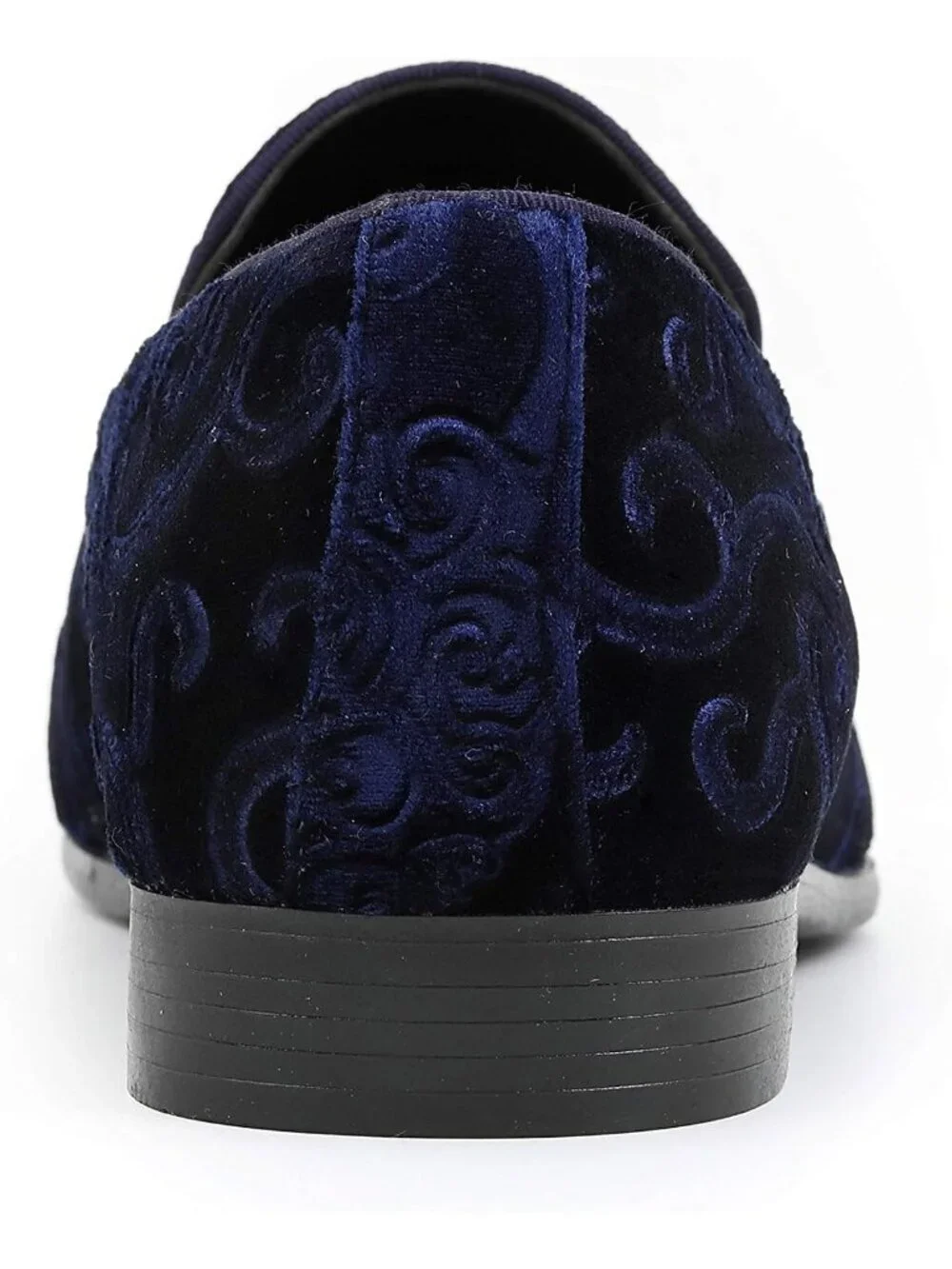 Amali Men's Navy Paisley Embossed Velvet Loafers Satin Trim Slip On Tuxedo Shoes